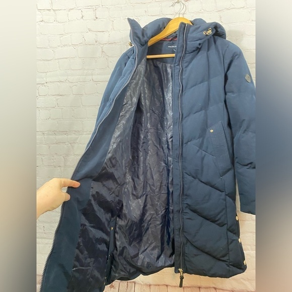 FRENCH CONNECTION Hooded Long Puffer Jacket Utility Navy Blue XSmall - Picture 7 of 15